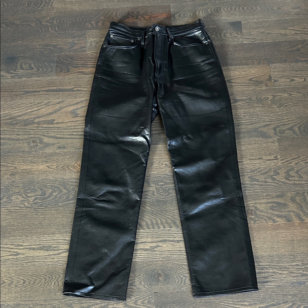 Agolde Black Straight Faux Leather Jeans